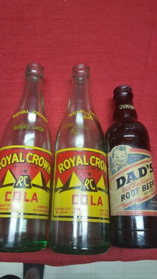 Vintage 1936 Royal Crown RC Cola Bottles And 1950 DADS ROOT BEER Paper label 6