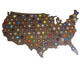 Giant Usa Beer Cap Map With Dark Walnut Stain - 3ft Wide - Craft Beer Cap Hol.