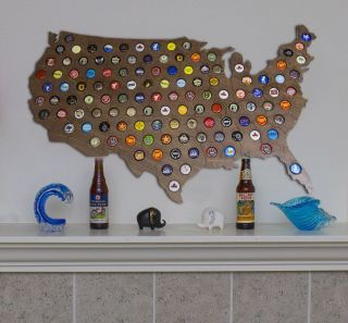 Giant USA Beer Cap Map with Dark Walnut Stain - 3ft Wide - Craft Beer Cap Hol. 2