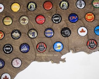 Giant USA Beer Cap Map with Dark Walnut Stain - 3ft Wide - Craft Beer Cap Hol. 3