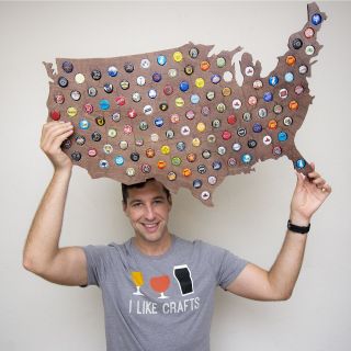Giant USA Beer Cap Map with Dark Walnut Stain - 3ft Wide - Craft Beer Cap Hol. 5
