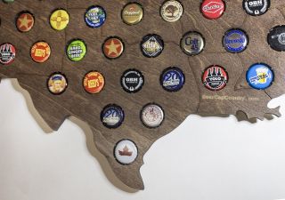 Giant USA Beer Cap Map with Dark Walnut Stain - 3ft Wide - Craft Beer Cap Hol. 6