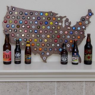 Giant USA Beer Cap Map with Dark Walnut Stain - 3ft Wide - Craft Beer Cap Hol. 8