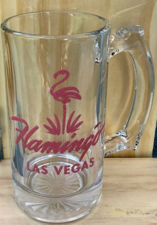 Vintage Flamingo Las Vegas Hotel & Casino Tall Pink Glass Mug Rare