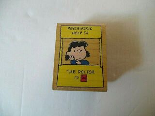 Vintage Peanuts Lucy Rubber Stamp The Doctor Is In Psychiatric Help 5 Cents