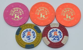 Set Of 5 Kings Inn $1 - $2 - $5 - $25 Casino Chips Reno Nevada H&c - Hubdia Mold