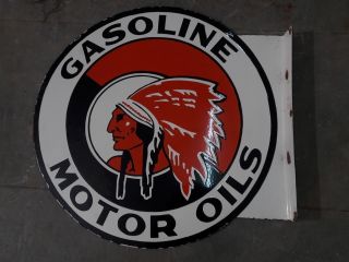 Porcelain Red India Gasoline 24 " Round 2 Sided With Flange Sign
