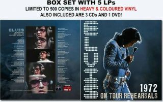 Elvis Presley 1972 On Tour Rehearsals Box 5 Colored Vinyl Lps,  3 Cds,  1 Dvd