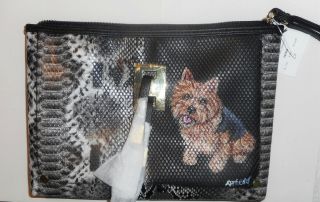 Norwich Terrier Dog Hand Painted Handbag Wristlet Purse Vegan Leather