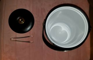 Vintage Bonsai Ice Bucket Made Couroc W/sticker.  Black With Gold Trim.