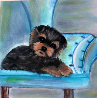 Yorkie Hand Painted Yorkshire Terrier Acrylic Painting Favorite Chair