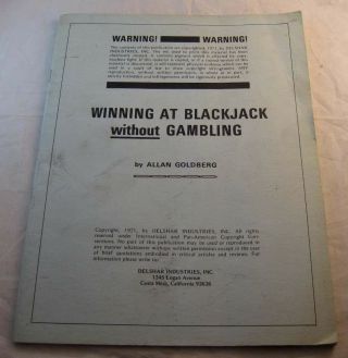 Allan Goldberg " Winning At Blackjack Without Gambling " Softcover Book 1971