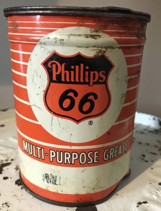 Vintage 50s Phillips 66 Philube Multi Purpose 1lb Grease Oil Can 1/2 Full Orange