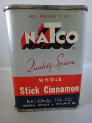 Vintage Natco National Tea Co.  Spice Tin - Whole Stick Cinnamon 1 Oz.