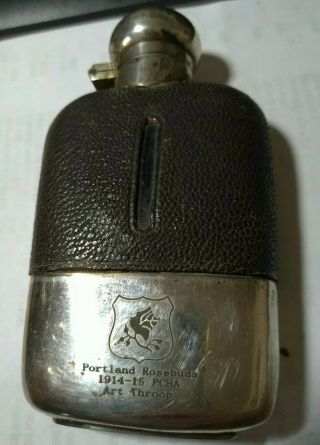 Hockey Portland Rosebuds 1914 - 15 Pcha Art Troop Leather/metal/glass Hip Flask