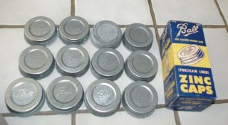 12 Zinc & Glass Ball Mason Jar Canning Lids Yellow & Blue Box
