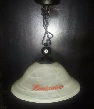 Authentic Budweiser Pendant Light Fixture Featuring 8 Ball Trim With Glass Globe