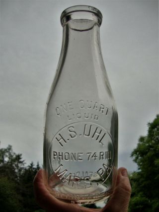 H.  S.  Uhl Mars,  Pa.  Embossed Quart Milk Bottle Butler County Pennsylvania