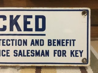 Vintage Porcelain Locked For Your Protection Sign Restroom Salesman Key Gas 2 3