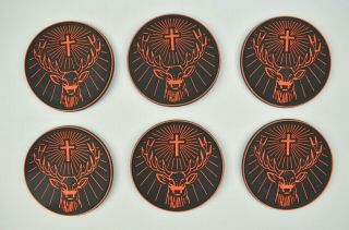 Set Of 6 Jagermeister Drink Coasters Rubber Deer Cross Logo Black & Orange