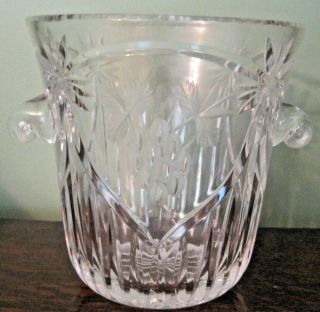 Vintage Cut Crystal Champagne Ice Bucket Etched Designer Handles Waterford?