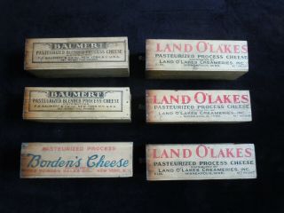 6 Vintage 1940s 5 LB American Cheese Boxes LAND O’LAKES.  BAUMERT,  BORDEN 2