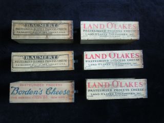 6 Vintage 1940s 5 LB American Cheese Boxes LAND O’LAKES.  BAUMERT,  BORDEN 3