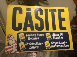Vintage Casite Oil Can Rack Topper Display Sign Gas Advertising Cleans Engines
