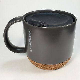 Starbucks Coffee Cork Bottom Black Ceramic Travel Cup / Mug 12 Oz W/ Lid 2016