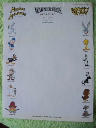 Warner Bros Pictures Merrie Melodies Looney Tunes Stationery 1944