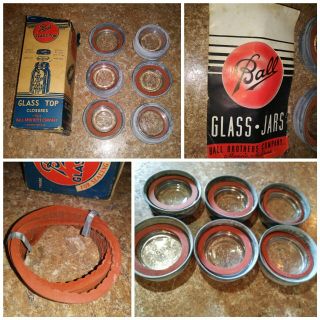 6 Vtg Ball Glass Insert Zinc Band Lid O - Ring Regular Mouth Mason Jar Top