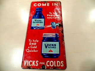 Antique Vicks Vapo Rub Porcelain Door Push " Come In Vicks For Colds " Drug Store