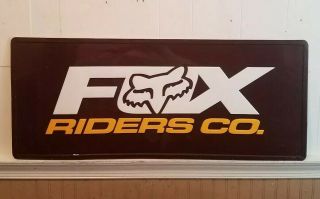 Rare 36 " X 15 " Fox Riders Co.  Dirt Bike Embossed Metal Sign Brown/yellow/white