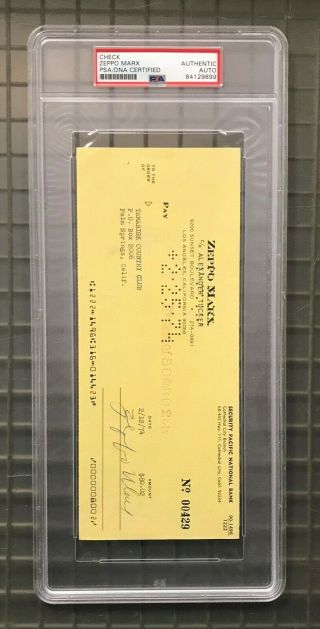 Zeppo Marx Signed 1974 Check Autograph Psa/dna Auto Marx Brothers Deceased 1979