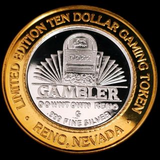 1998 G Gambler Reno Casino.  999 Silver Strike $10 Royal Flush Token 2GRC9844 2