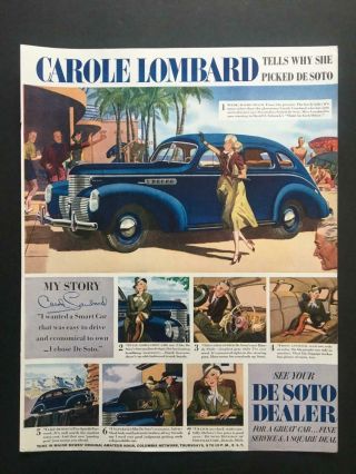 1938 De Soto Print Ad With Carole Lombard