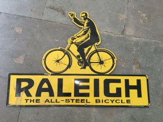 Porcelain Raleigh Bicycle Sign Size 36 " X 26 " Inches Pre - Owned