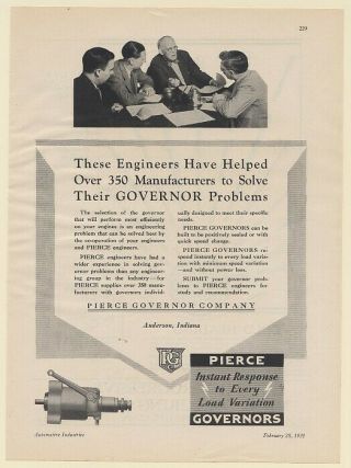 1931 Pierce Governor Engineers Solve Problems For 350 Manufacturers Print Ad