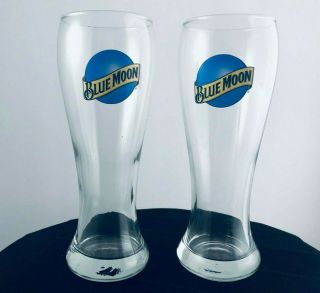 Blue Moon Pint Beer Glasses Hour Glass Shape Rare Set Of 2