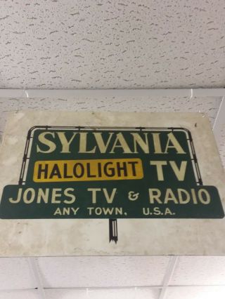 Vintage Metal Sylvania Halolight Tv Jones Tv And Radio Sign Anytown Usa Sign