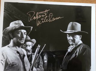 Actor Robert Mitchum Autograph Photo With John Wayne For The Movie El Dorado