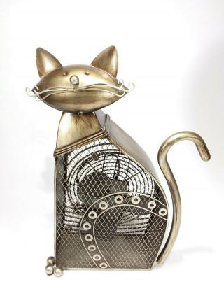 Cat Fan Metal Cat Sculpture 18 " Tall 6 " Electric Fan By Deco Breeze Dbf0358
