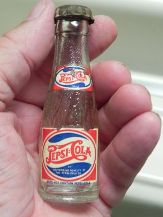 Pepsi Cola Double Dot Miniature Bottle With Double Dot Crown Top Bill 