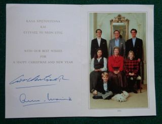Antique Signed Christmas Card King Constantine Queen Greece 1994 Prime Minister
