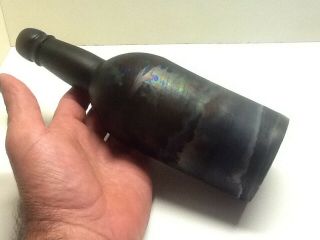 Antique Black Glass Beer Bottle With Great Iridescent Patina.