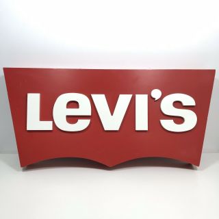 Large Wood 3d Levi’s Sign Raised Letters Red White Advertisement 29.  5”x13.  5”x3”