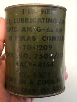 Vintage Texas Company Texaco Aircraft Lubricating Grease Can Property Of Usaf