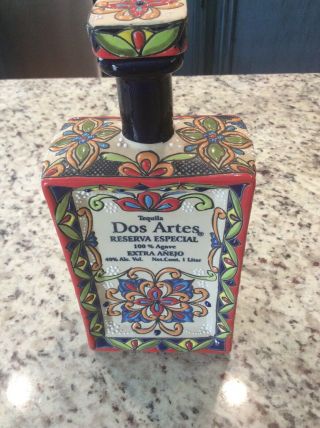Dos Artes Reserva Especial Tequila,  Hand Crafted & Painted Ceramic Empty Bottle