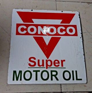 Vintage Porcelain Conoco Motor Oil Sign Size 18 " X 19 " Inches