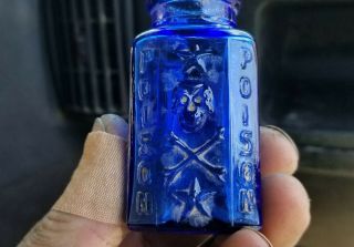 Cobalt Blue Poison Bottle - Skull And Crossbones - Sharp & Dohome - Antique